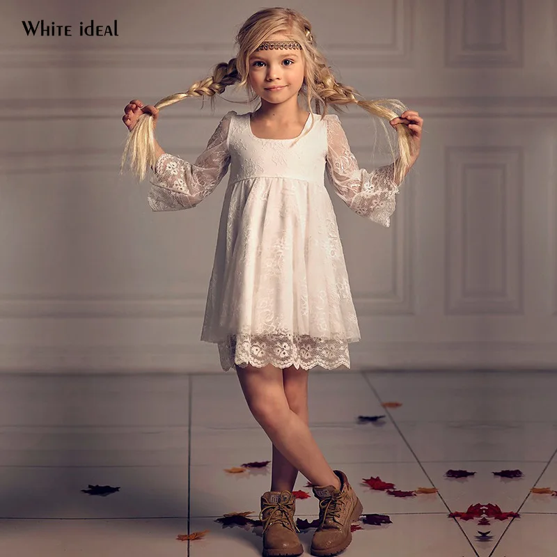 

Lace Flower Girl Dress Elegant Girls Pageant Dresses White Flower Girl Dresses for Weddings First Communion Dresses for Girls