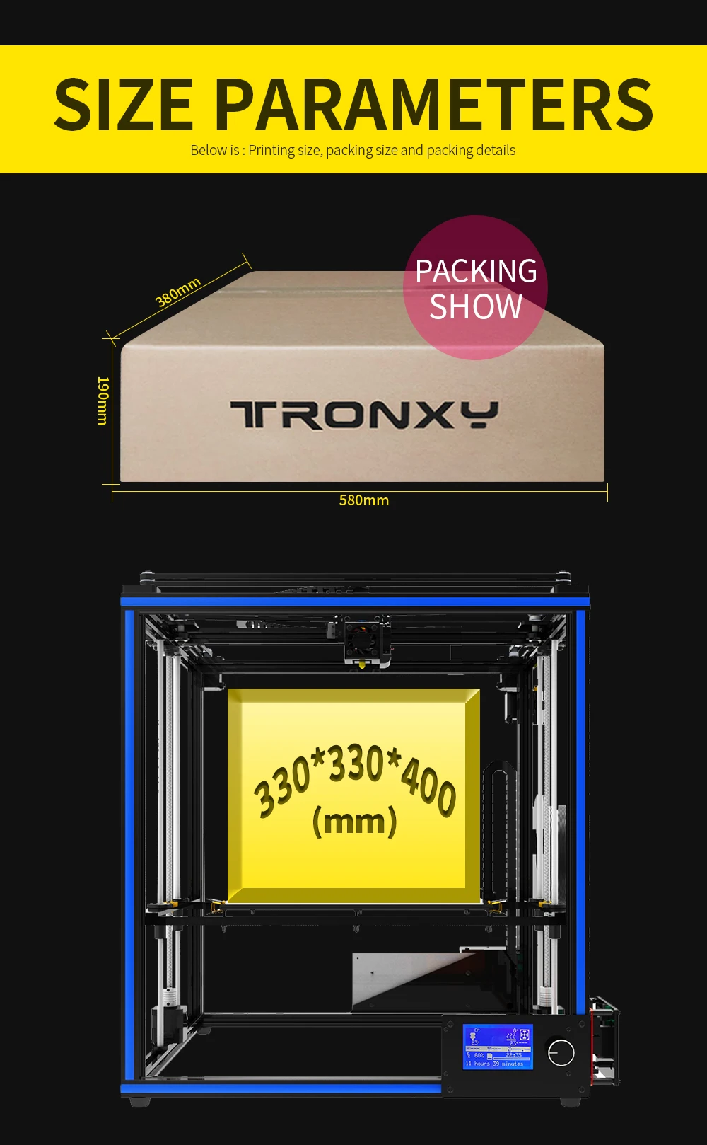 Высокая точность Tronxy X5S алюминиевый профиль рамка 3d принтер большая площадь печати CoreXY система 12864P lcd большой экран