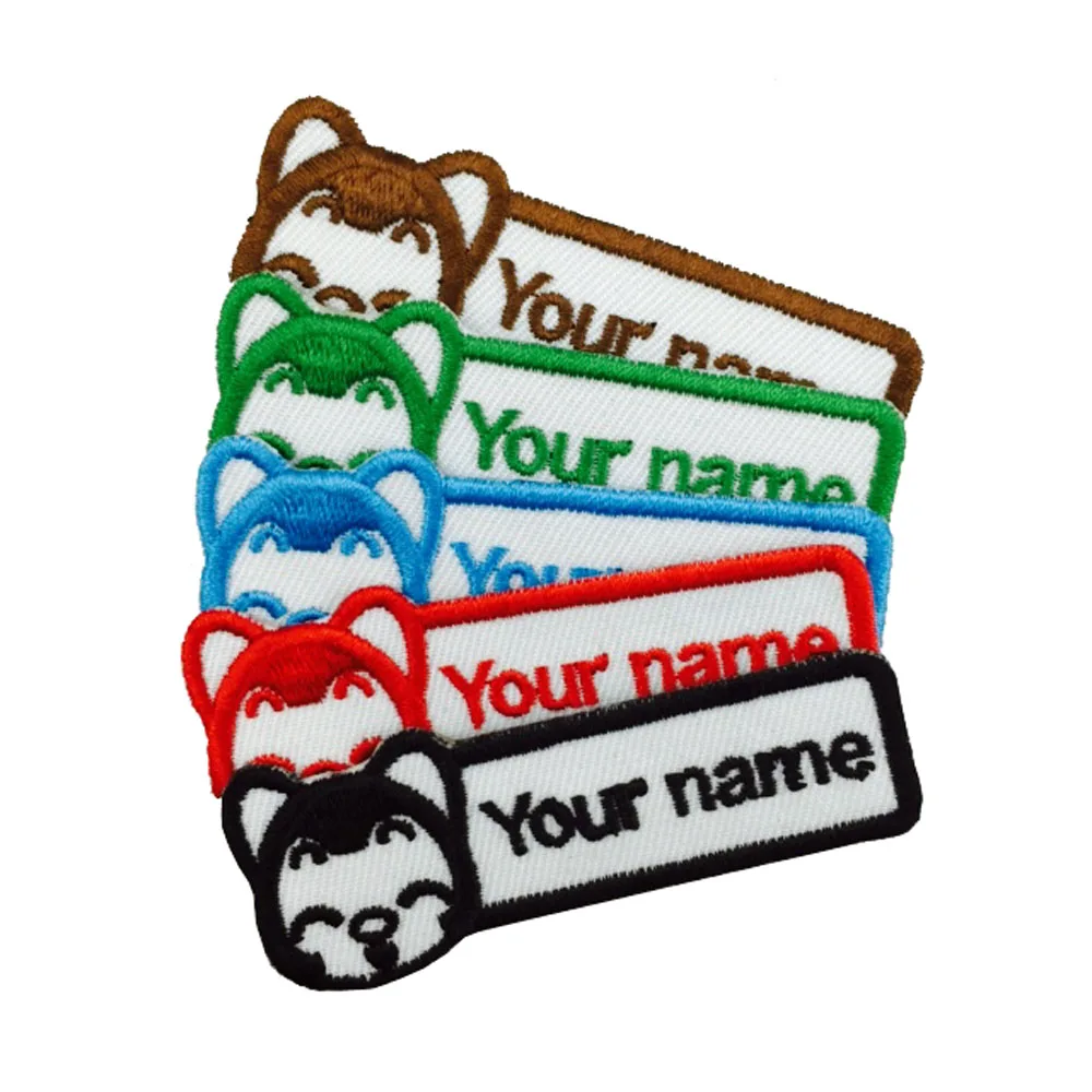 Custom name patch with little cat cute animals embroidery patch multi