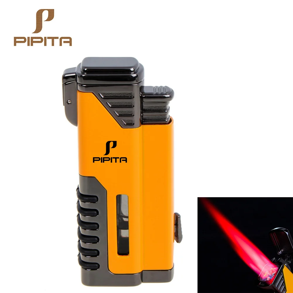 

PIPITA Cigar Lighters Windproof Lighter Torch Jet Flame Refillable Inflatable Four Flame Cigarette Lighter Gas Torch lighters