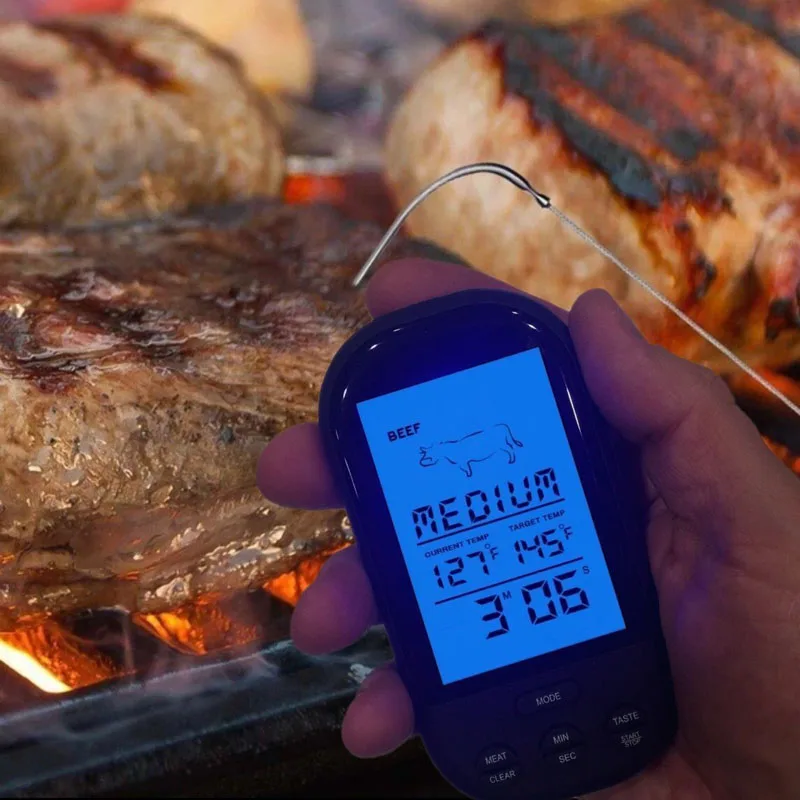 Newly Wireless Digital Meat Thermometer Remote BBQ Kitchen Cooking for
Oven Grill Smoker with Timer MK Newly Wireless Digital Meat Thermometer Remote BBQ Kitchen Cooking for
Oven Grill Smoker with Timer MK