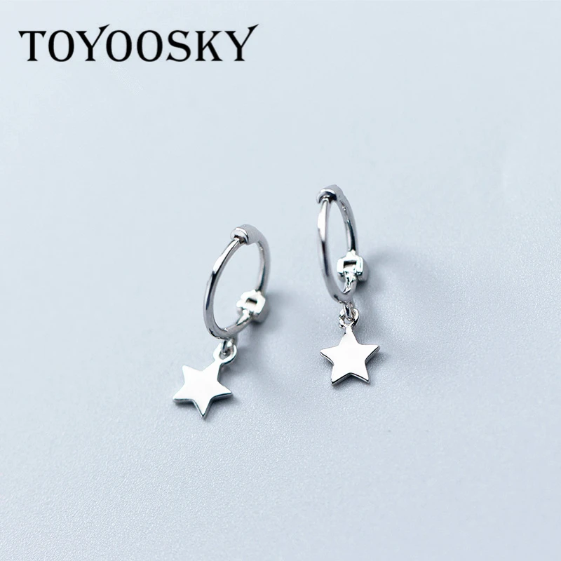 TOYOOSKY,,, 925, твердые серебряные серьги со звездами, маленькие Висячие серьги для девочек-подростков, простые серьги Для Пирсинга Ушей