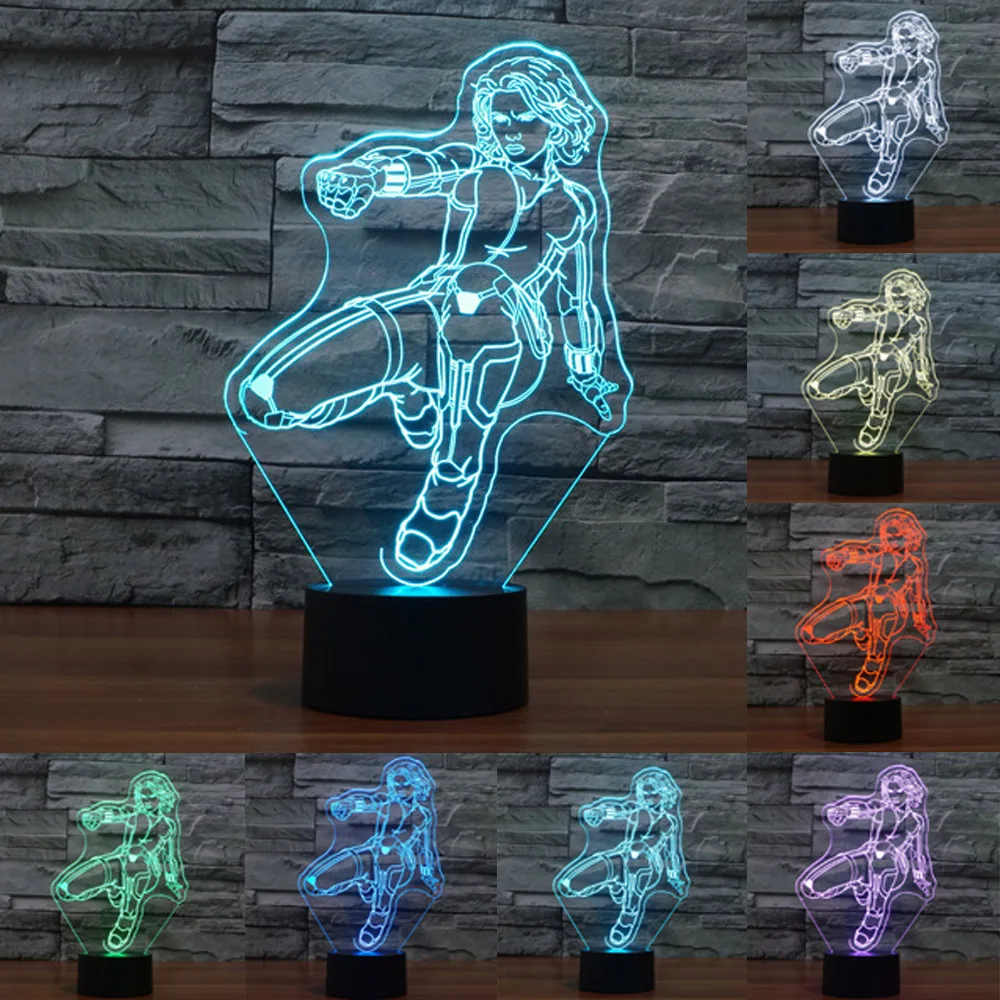 

3D The Avengers Lamp Super Hero Black Widow USB touch switch Table Lamp 7 Color Changing Night Light Child Toy IY803560