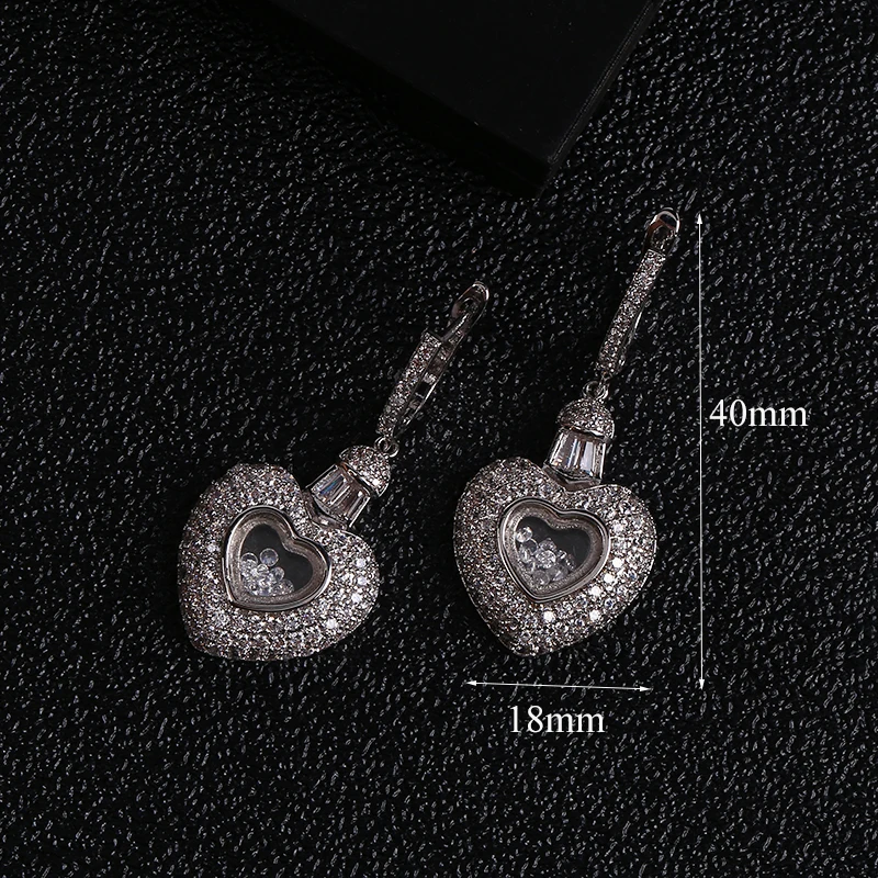 Lover Heart Shape Cubic Zirconia Long Pendant Wedding Party Big Earrings  fashion jewelry E9119