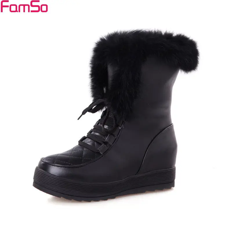 

FAMSO 2017 Shoes Women Boots Autumn Black red White Lace-up Riding Boots Russia Winter Waterproof Fur Snow Boots Shoes