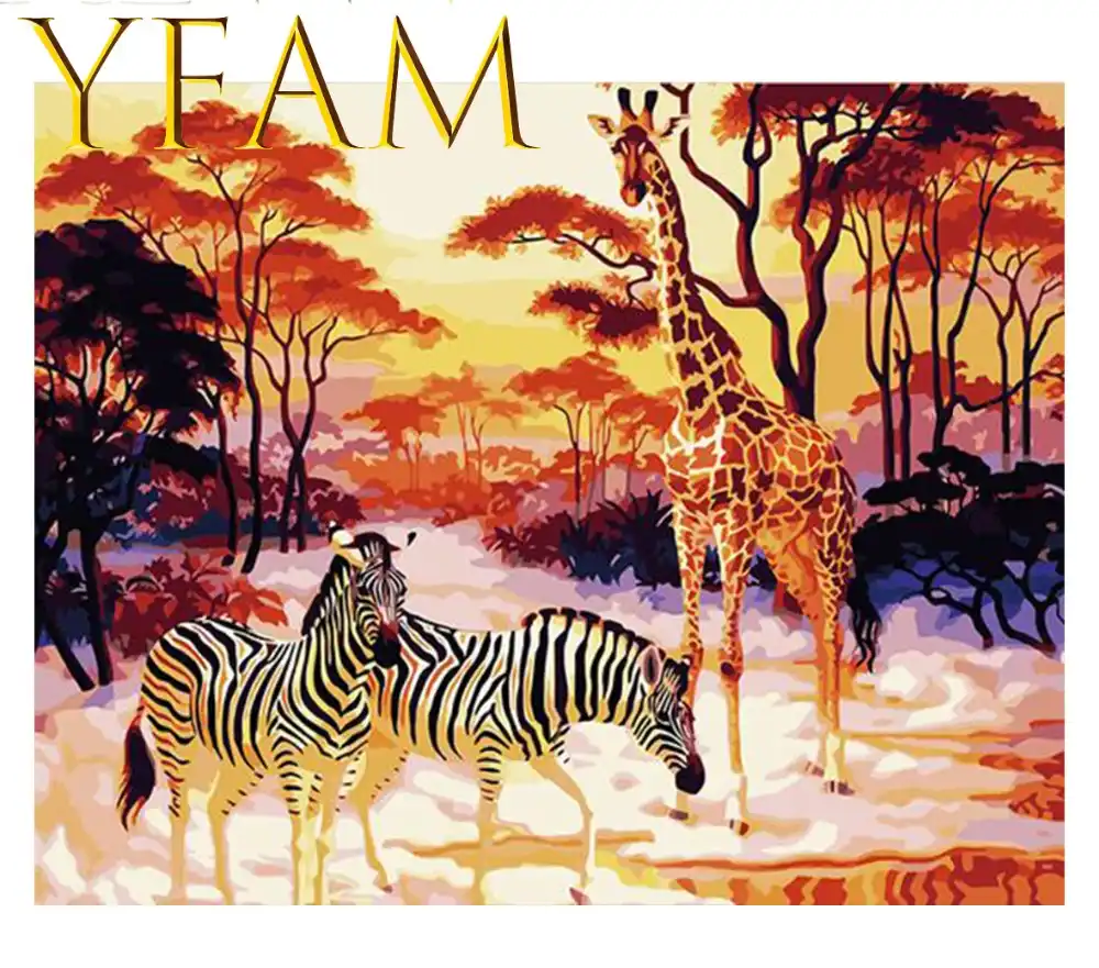 Orman Zurafa Ve Zebra Hayvanlar Boyama By Numbers Akrilik Diy El