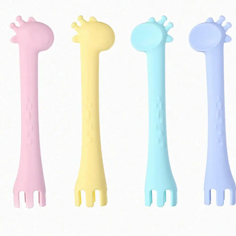 

Fashion Silicone Tableware Food Training Flatware Baby Kids Soft Feeding Spoon Teether