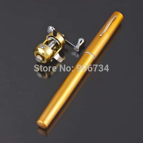 Vintage Yellow Nice Pen Pocket Fishing Rod Pen Shape Portable Pocket Aluminum Alloy Fishing Fish
