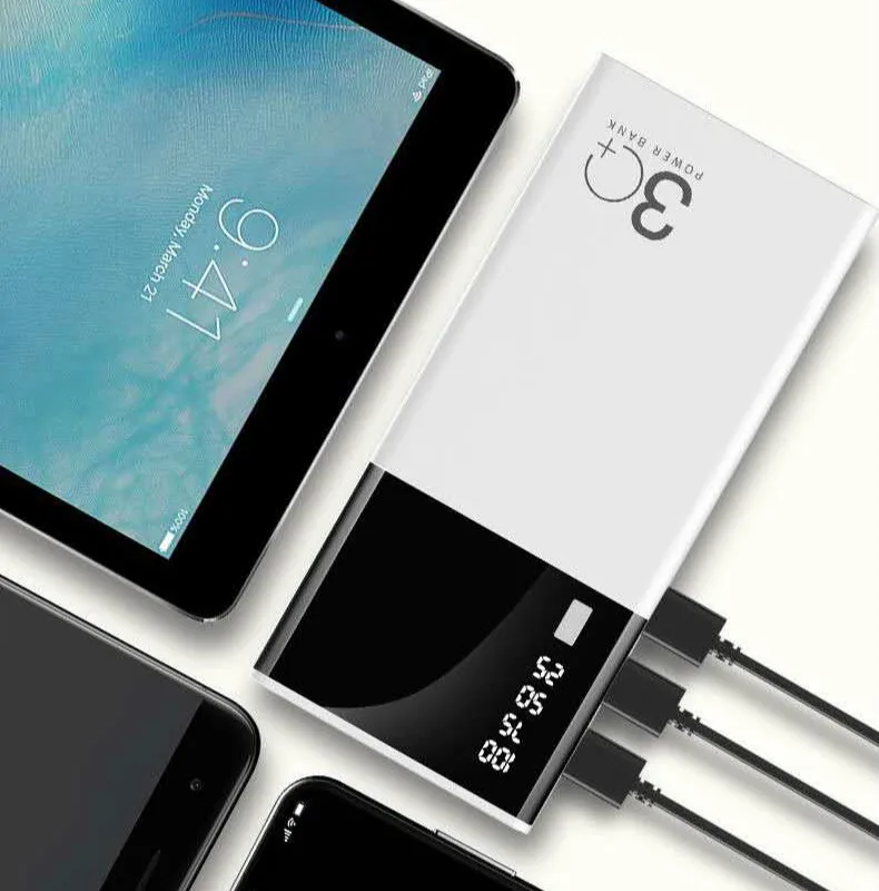 

Triple USB LCD Mirror 30000mah Power Bank External Battery PoverBank Powerbank Mobile phone Charger for Xiaomi MI iphone X
