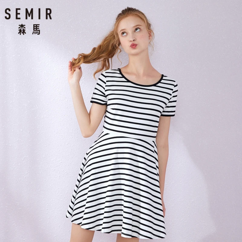 SEMIR/2019 новое летнее женское платье в полоску элегантное тонкое с надписью одежда