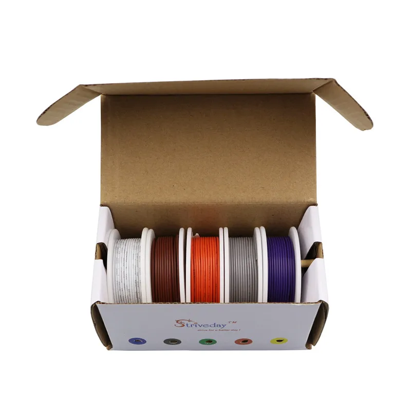 UL 1007 주석 도금 구리 케이블 절연 와이어, PVC 연선 전자 와이어, 상자 당 50 미터, 28awg, 5 가지 색상 혼합 세트 키트