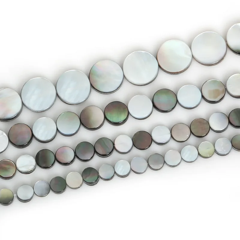 

7mm 8mm 10mm 15mm Natural Black Shell Beads Flat Round Shape Stone Jewelry Bead