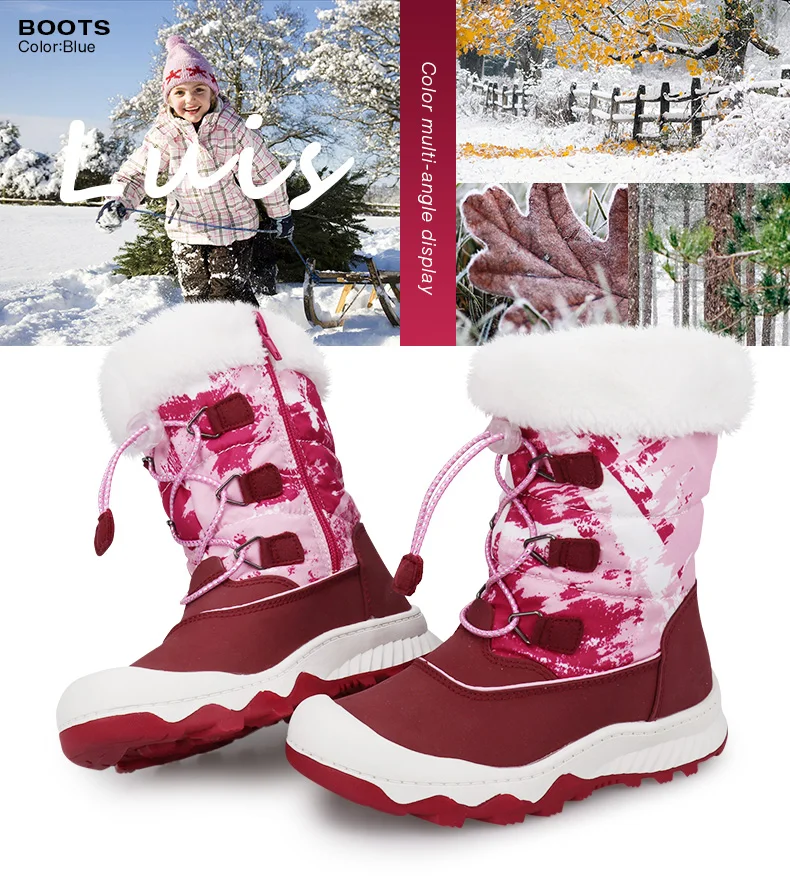 Дети плюшевые зимние ботинки uovo для мальчиков для девочек ботинки до середины икры Размеры 29-38 водоотталкивающая снегоступы