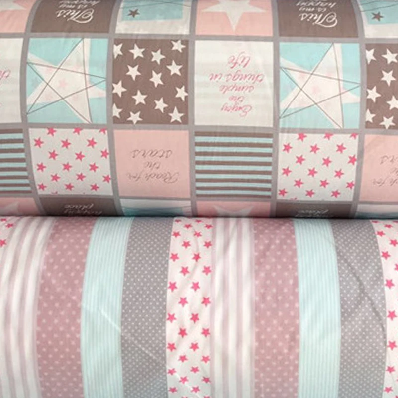 

100% cotton twill cloth nordic wind grid check stars stripe fabric for DIY kid crib bedding cushion quilting handwork home decor