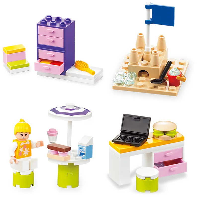 

Hot 1pcs Girls Children's Pink 3-6-8-10 years old assembled building blocks toys Plastic spelling compatible goingLy JM192