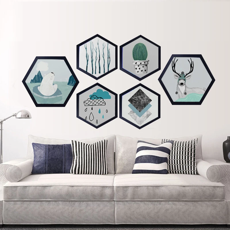 

Hexagon Solid Wooden Photo Frame Creative Hanging DIY Combination Wall Decoration Picture Frame Modern Living Room Art Ornament