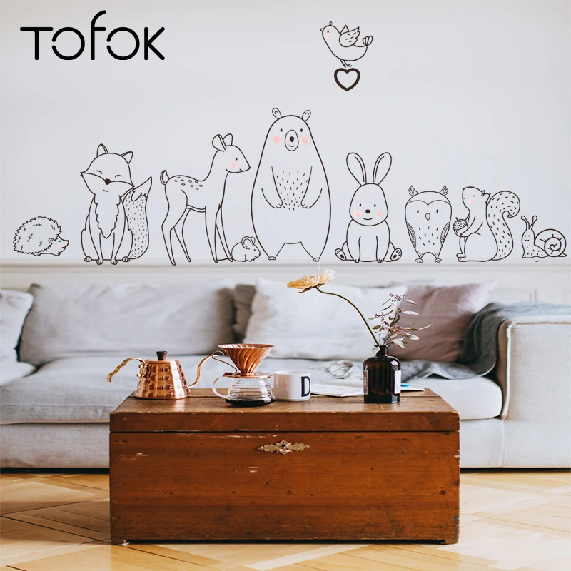 Tofok настенный стикер с мультяшными животными застенчивый медвежонок лиса