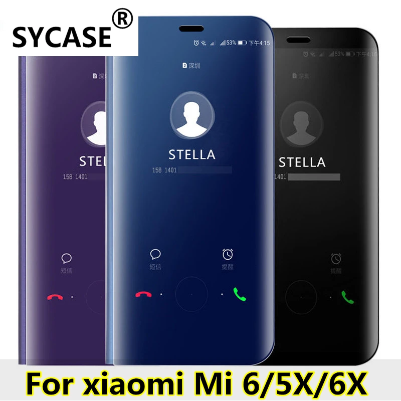 Чехол SY для Xiao mi 6 5X 6X чехол Роскошный rror Clear View умный защитный флип