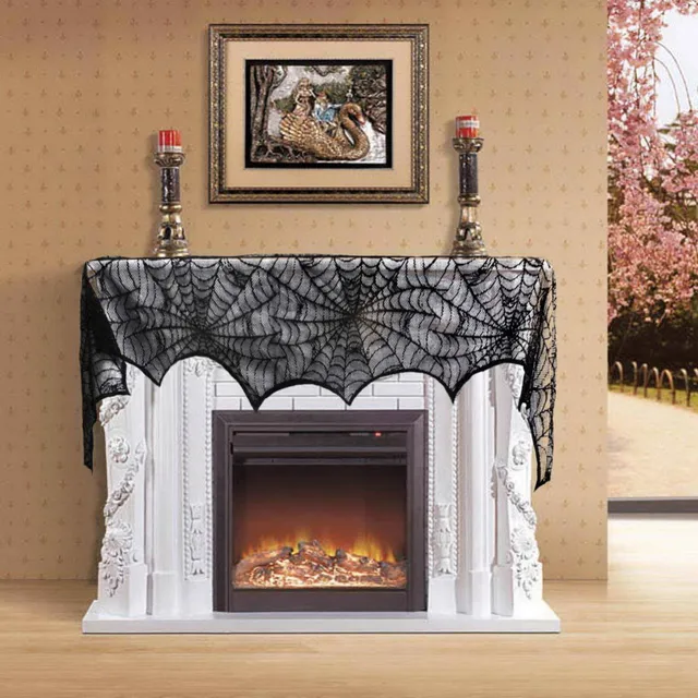 Bat Spider Web Lace Table Lamp Fireplace Cloth Window Curtain Bat Spider Web Lace Table Lamp Fireplace Cloth Window Curtain Decor 46x244cm