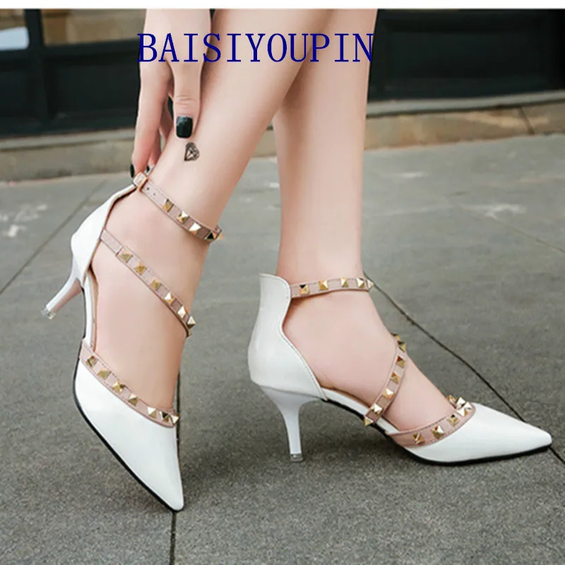 

Solid Sexy Pumps Sandals Womens Shoes Fashion Catwalk Pointed Toe Non-Slip PU Leather 6CM Thin High Heels Casual Female Shoes
