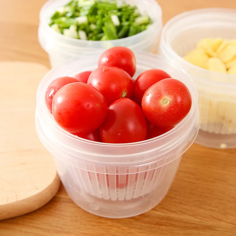 Круглый еда сохранение двойная коробка для хранения слои герметичные губ Слива контейнер кухня фрукты органайзер для овощей контейнеры