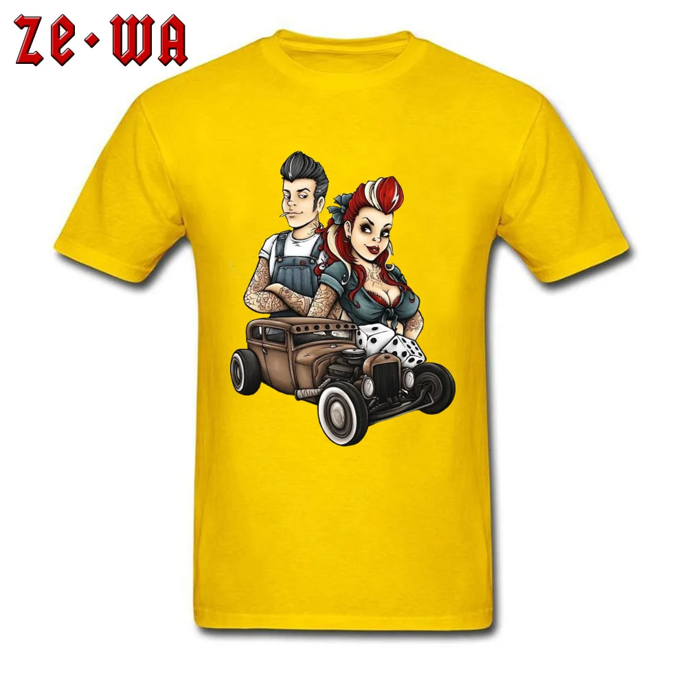 rockabill T Shirt for Men Custom VALENTINE DAY Tops T Shirt Short Sleeve Funny Design Tops T Shirt Crewneck All Cotton rockabill yellow