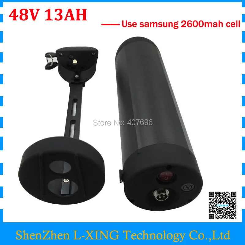 

Free customs duty 48V 13ah Bottle battery 48V lithium battery 13AH for ebike use samsung 2600mah cell 20A BMS 54.6V 2A Charger