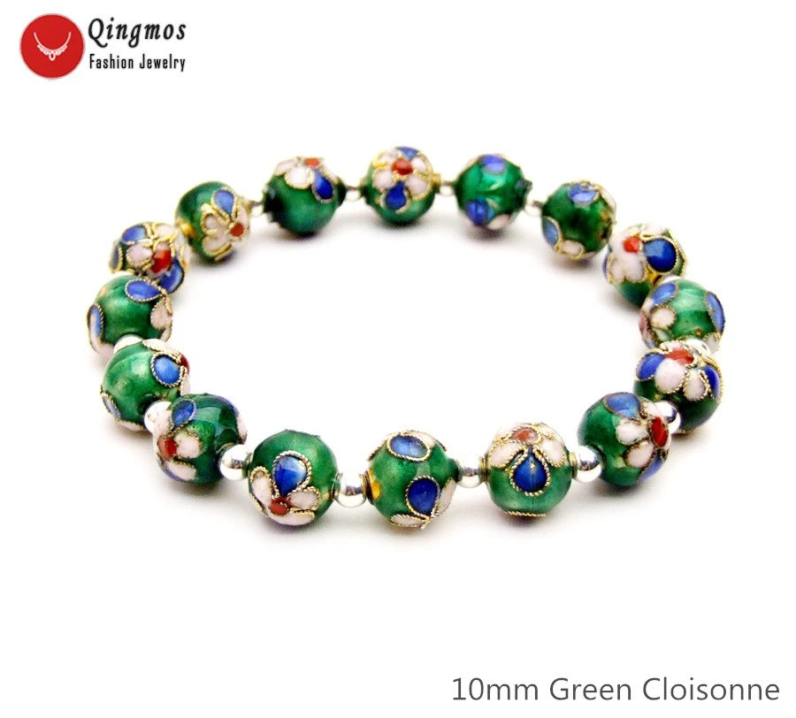 Qingmos Del Cloisonne Di Modo Del Braccialetto Per Le Donne Con 10 Millimetri Rotonda Verde Cloisonne Borda Il Braccialetto Dei Monili 7.5 ''China Car