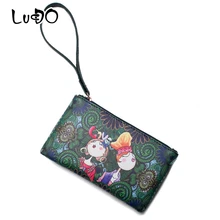 LUCDO Frauen Leder Mini Brieftasche Damen Gedruckt Floral Zipper Geldbörse Kleine Kupplung Tasche Weibliche Kleine Schlanke Brieftaschen Karte Halter(China)