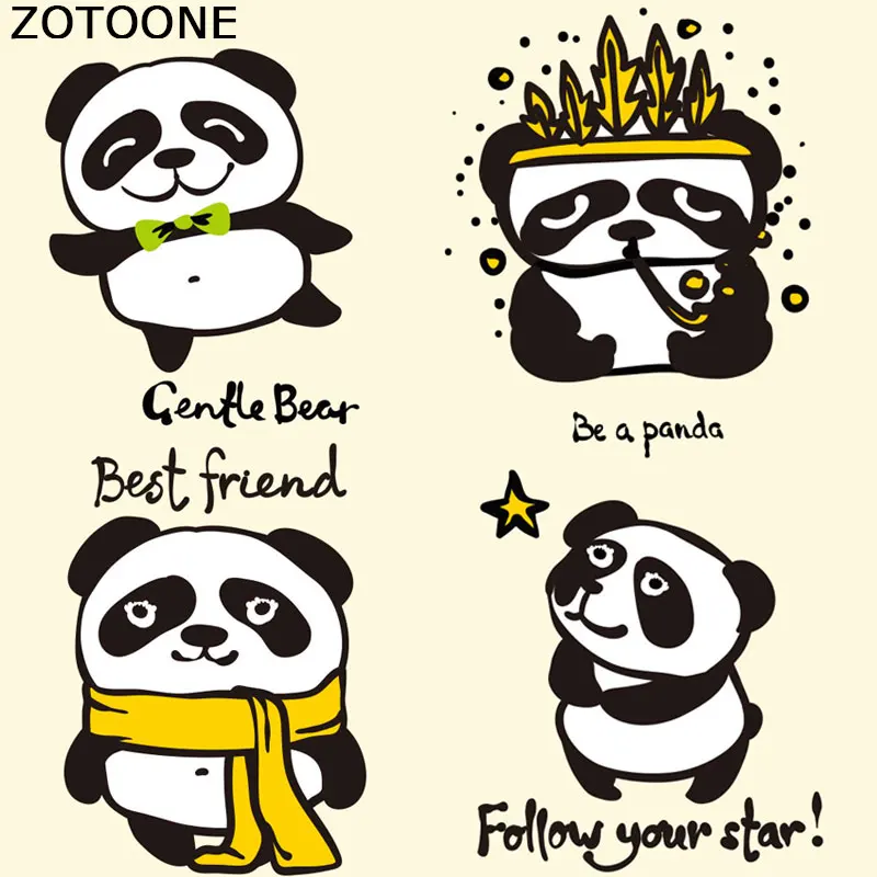 

ZOTOONE Panda Patches Clothes Patch A-level Washable DIY Accessory Decoration Iron on Transfers Heat Press Appliques for Kids F