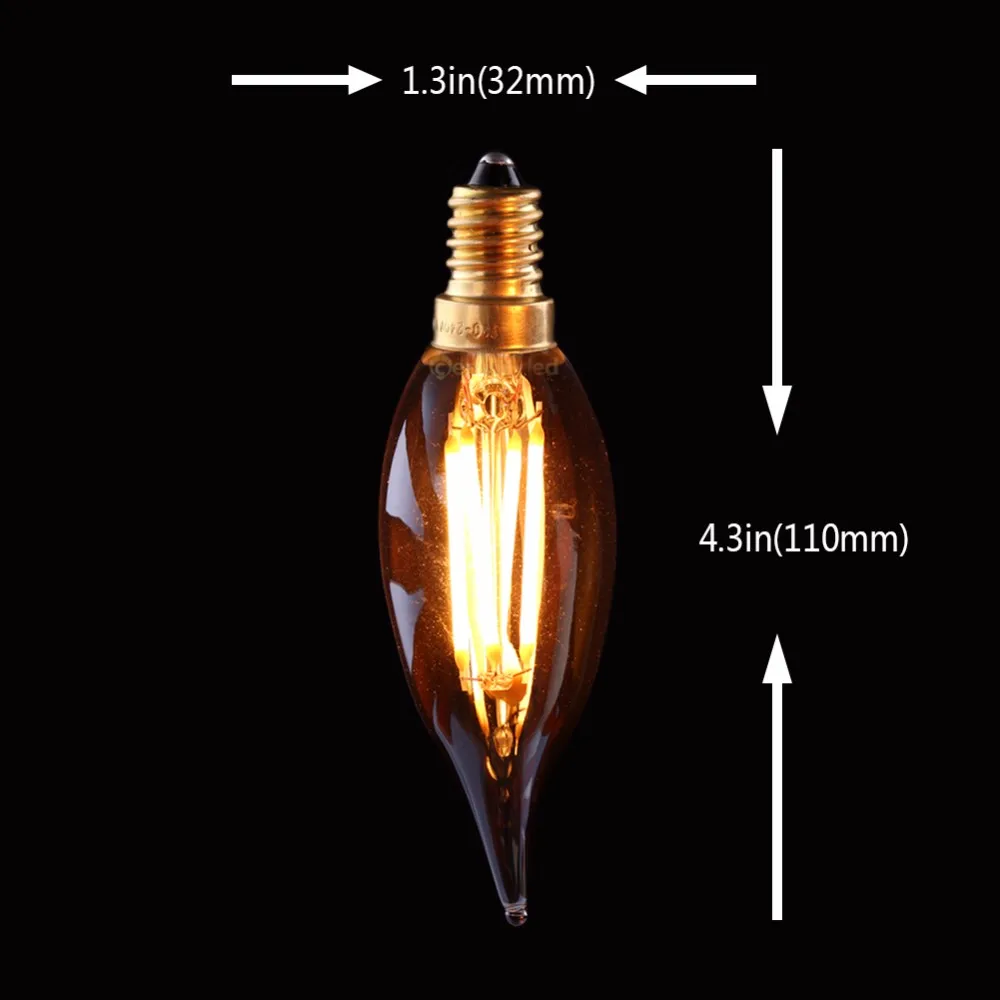 C32T колба в виде огонька Ретро светодиодная нить с регулируемой яркостью света лампы, янтарный, Стекло 4 Вт Супер Теплый 2200 K, E12 E14 База Люстра декоративный светильник для дома