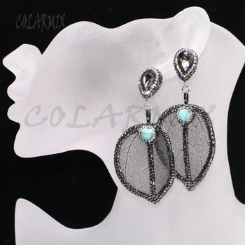 

5 pairs natural leaf earrings with blue stone leaf plated wholesale jewelry earrings wholesale jewelry 9208