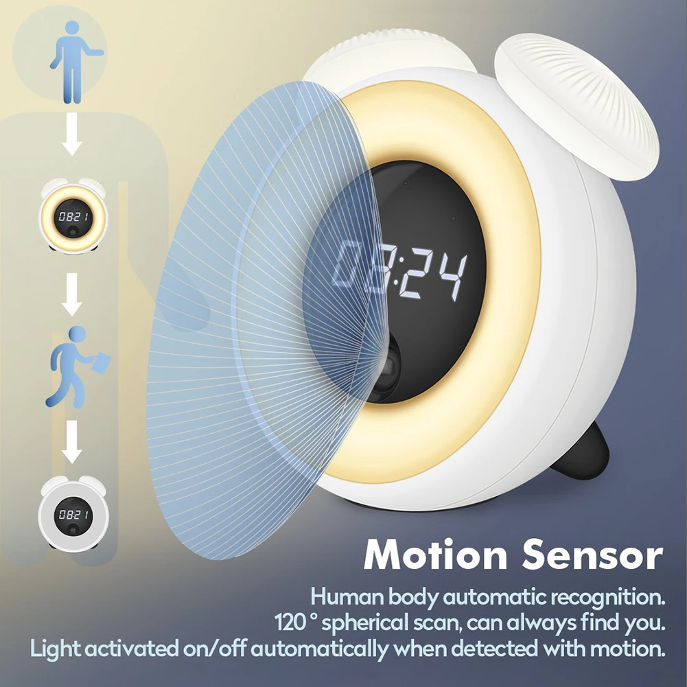 AUGKUN Повтор Будильник ночник интеллектуальный датчик в форме гриба светодиодный прикроватный светильник с цифровой будильником