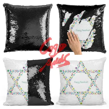 

Hanukkah Sequin Mermaid Throw Pillow Two Tone Glitter Magical Color Cushion Cover Sofa Home New Year Decorative Cojines Pillow