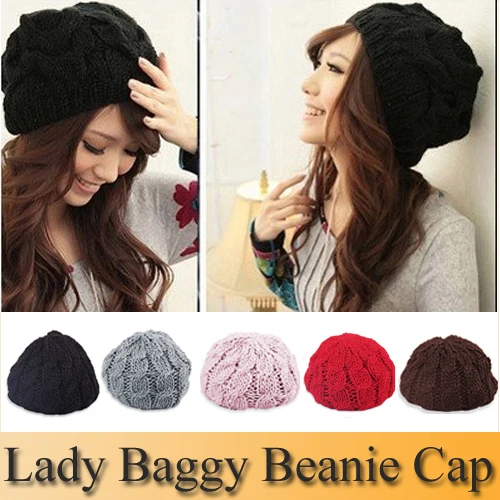 Fahsion женщины вязать зима Headwarmer вязка крючком шляпа плетёный багги берет шапочка