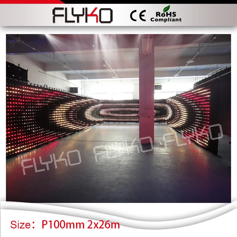 

Spacing P100mm led curtain 7ft by 86ft new size RGB3in1 leds lighting effect video screen