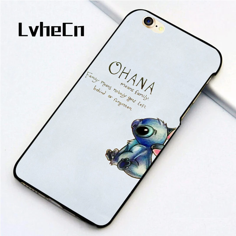 

LvheCn 5 5S SE phone cover cases for iphone 6 6S 7 8 Plus X back skin shell OHANA FAMILY LILO STICH STITCH