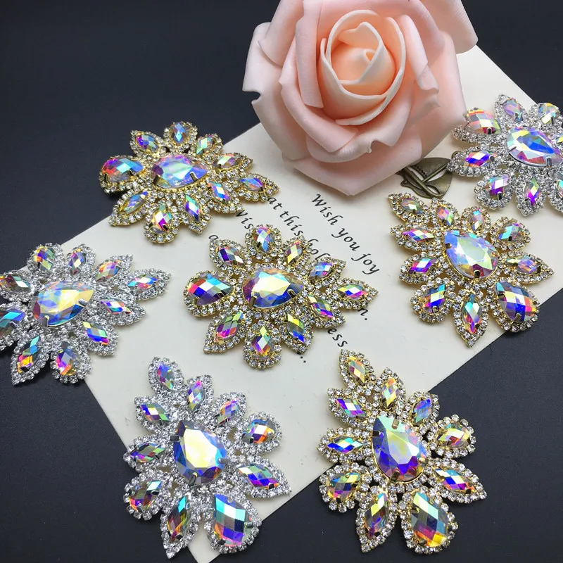 

1pcs Drop-shaped crystal decoration silk scarf flower metal sewing hair accessories wedding / bag / shoes Diy crafts accessories