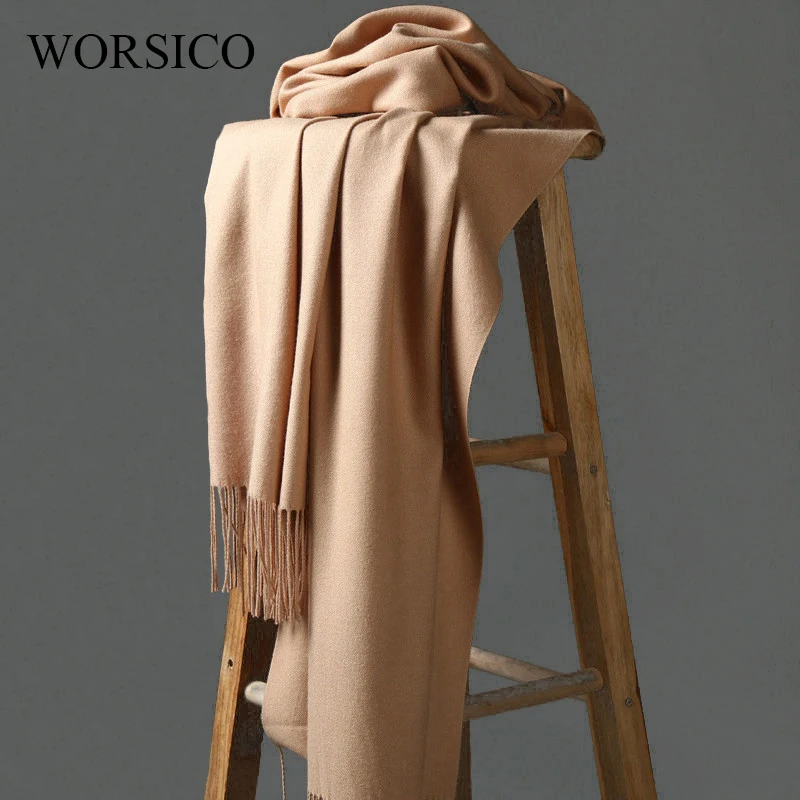 

WORSICO Women Solid Color Cashmere Scarves Tassel lady Winter Thick Warm Scarf Luxury Brand Scarf Pashmina Female Long Shawl