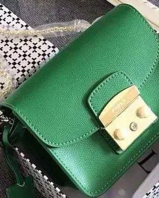 Женская маленькая сумка с клапаном из натуральной кожи, брендовая дизайнерская сумка ярких цветов для девочек, сумки на плечо с ремешком на цепочке - Цвет: Зеленый