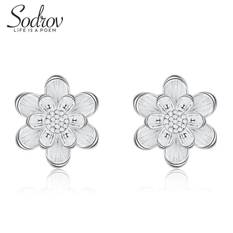 

SODROV Simple Earrings 925 Sterling Fine Exquisite Jewelry Gift Female Cute Flower Earrings