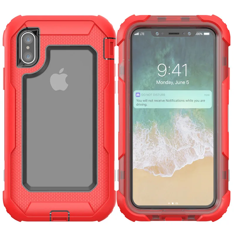 

Fashion Colorful Transparent Case For iPhone 6S 7 8 Plus XR XS MAX Rotatable Back Clip Hard PC 360 Degree With Screen Protector