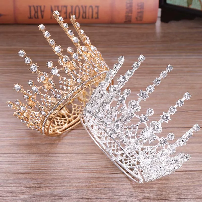 

Elegant Wedding Tiara and Crown Hair Jewelry Accessories Full Circle Round Diadem Rhinestone Crystal Bride Coronal Headpiece BH