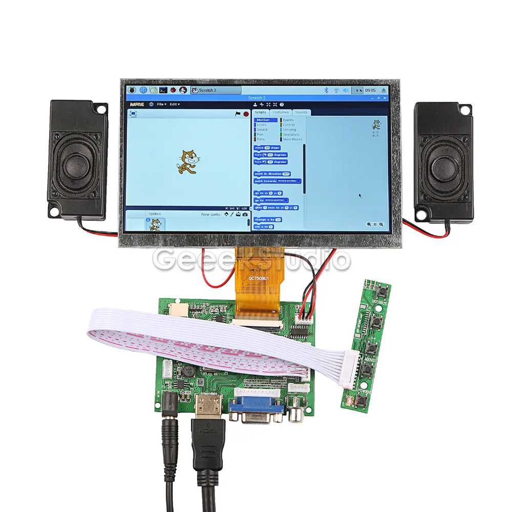 Новинка! 7 дюймов ЖК-дисплей 1024*600 монитор Экран дисплея комплект с усилителем и 2 шт. колонки для Raspberry Pi 4 B все платформы/пк