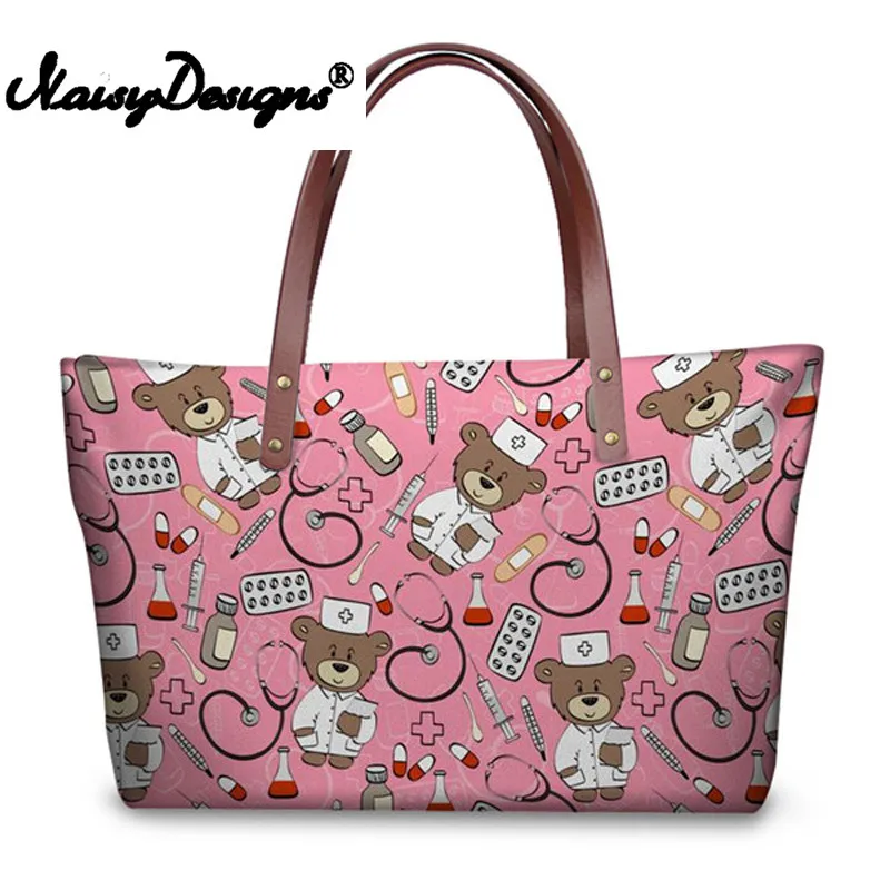

Women Pink Handbags Designer Nurse Bear Print Ladies Tote Casual Shoulder Cross-body Bags Girl's Bolsa Feminina Bags