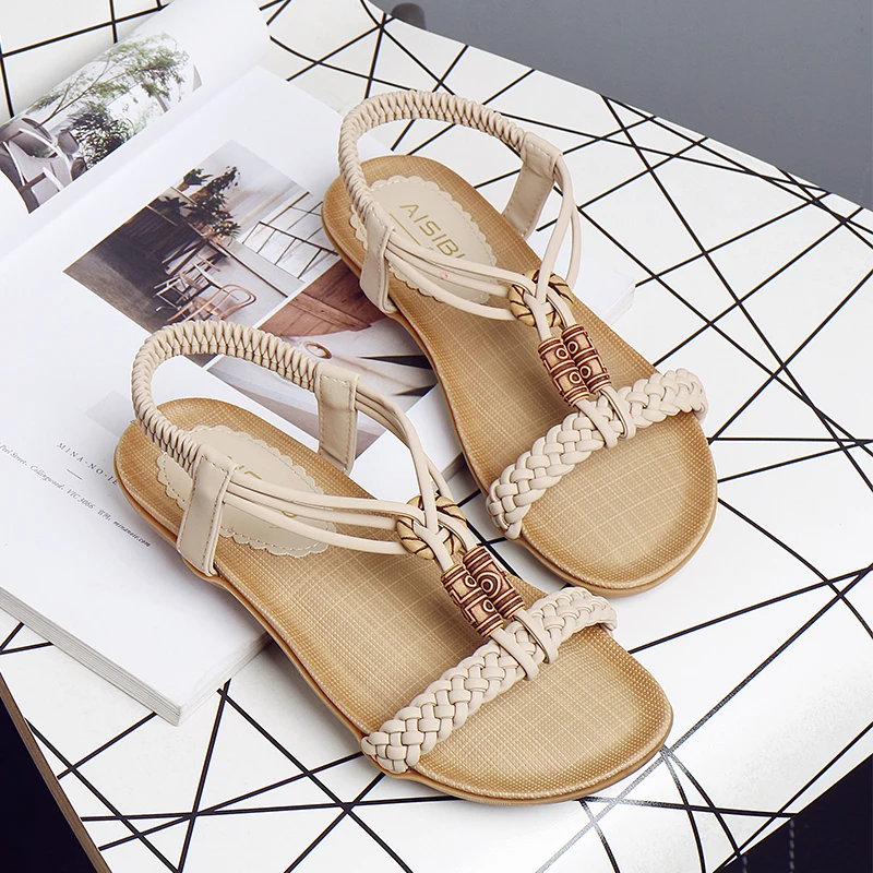 

Women's sandals 2019 summer retro large size comfortable women's sandals flat women's sandals and slippers
