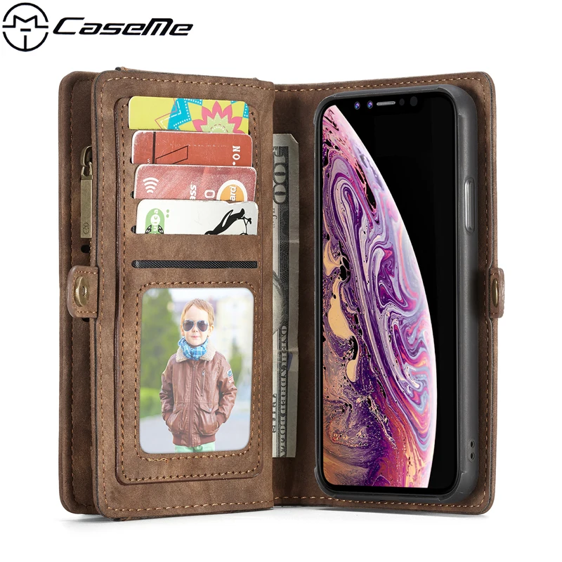 

Phone Cases Bags For iPhone XS Max Case Luxury Retro PU Leather Zipper Wallet Card Magnetic TPU Cover for iPhone XR X 10 Case