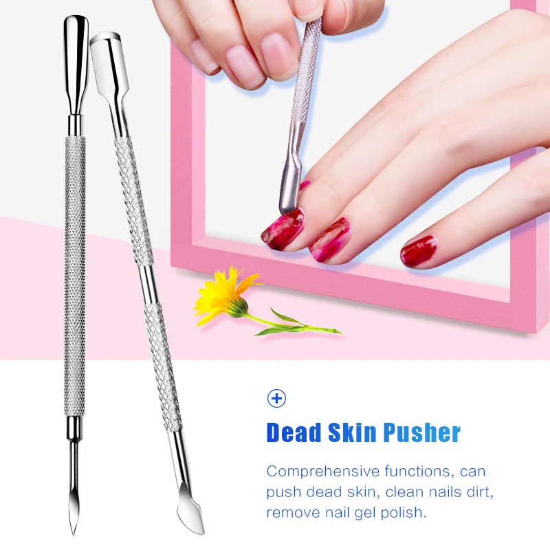

2pcs/set Double Sided Stainless Steel Cuticle Remover Finger Dead Skin Spoon Push Nail Cuticle Pusher Manicure Nail Care Tools