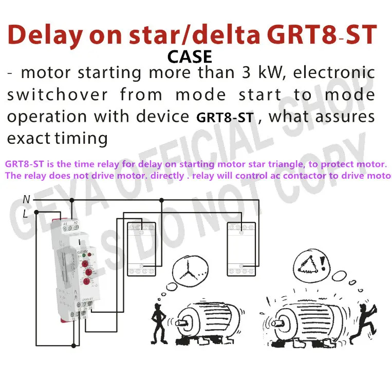GEYA Delay on Star Delta Controller Relay 16A Soft Starter for the Motor Protection Relay AC230V, AC415V, AC/DC1