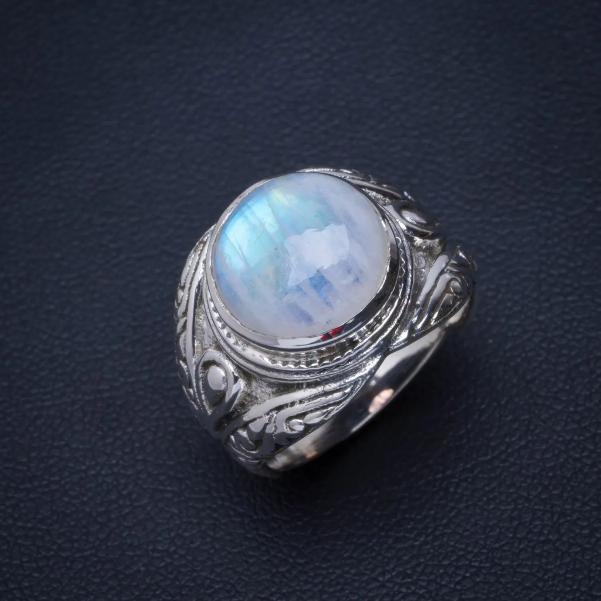 

Natural Rainbow Moonstone Handmade Unique 925 Sterling Silver Ring 6.5 B1148